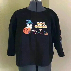 Allyson Whitmore Black Cotton Halloween Crop Top Women 1X